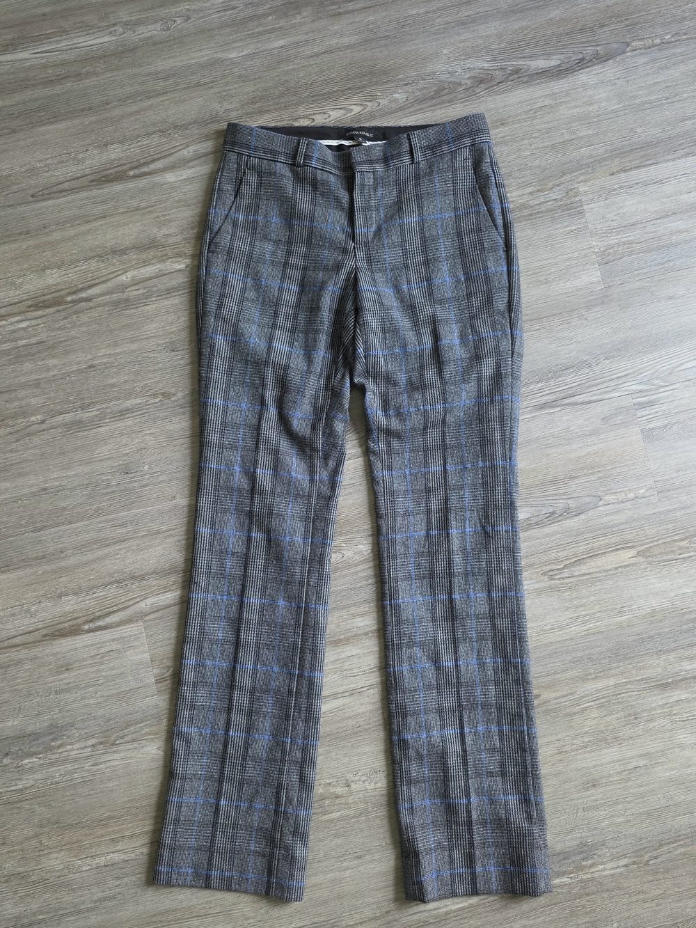 Banana Republic Gray Plaid Dress Pants with Blue Windowpane